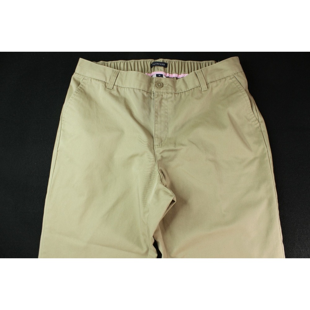 PANTS‎ LANDS END Sz 14 Womens Mid Rise KHAKI StraightTwill Chino Elastic Waist